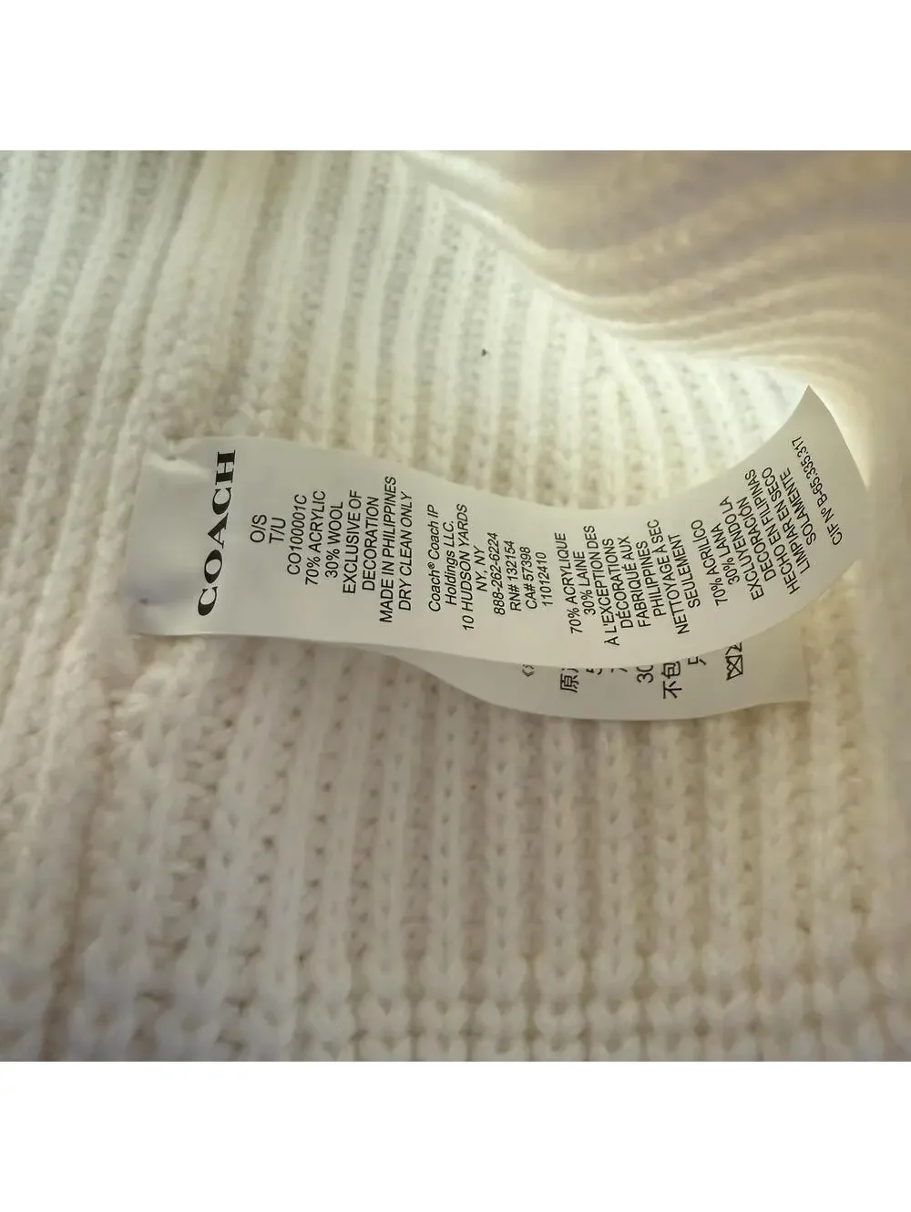 Coach White Knit Beanie Hat with Logo Patch - Picture 5 of 5